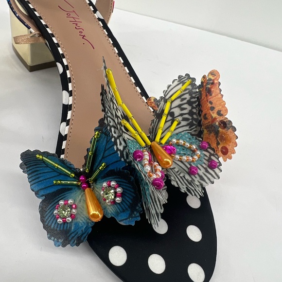 Betsey Johnson Black and Gold Heels with Floral and Butterfly Design - Picture 11 of 12